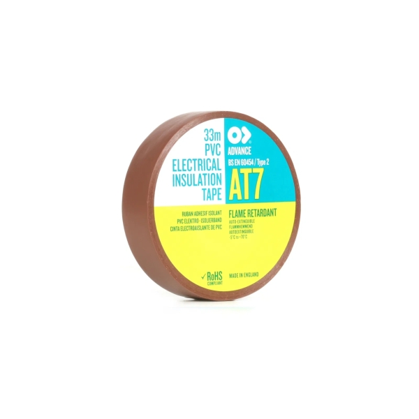 Advance AT7 PVC Electrical Insulation Tape, 19mm x 33m - Brown (Pack of 10)
