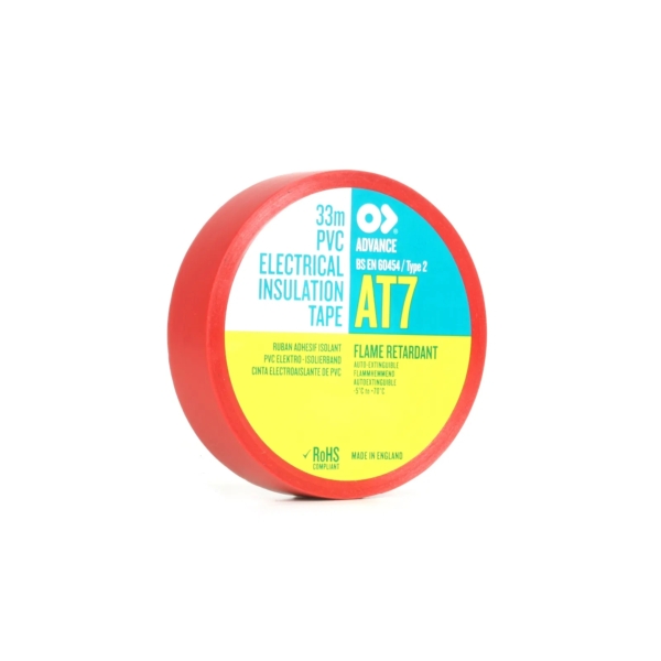 Advance AT7 PVC Electrical Insulation Tape, 19mm x 33m - Red (Pack of 10)