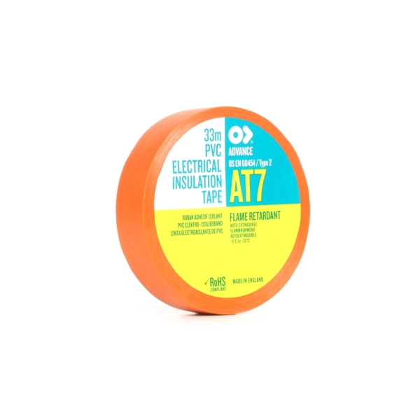 Advance AT7 PVC Electrical Insulation Tape, 19mm x 33m - Orange (Pack of 10)