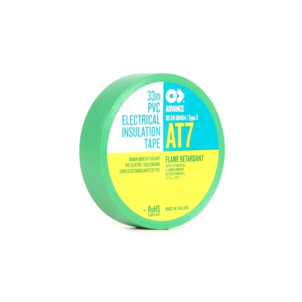 Advance AT7 PVC Electrical Insulation Tape, 19mm x 33m - Green (Pack of 10)