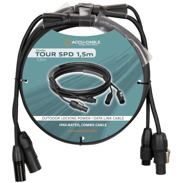 Accu-Cable Tour SPD PowerCON TRUE1 & 5-Pin DMX Cable, 1.5m - IP65