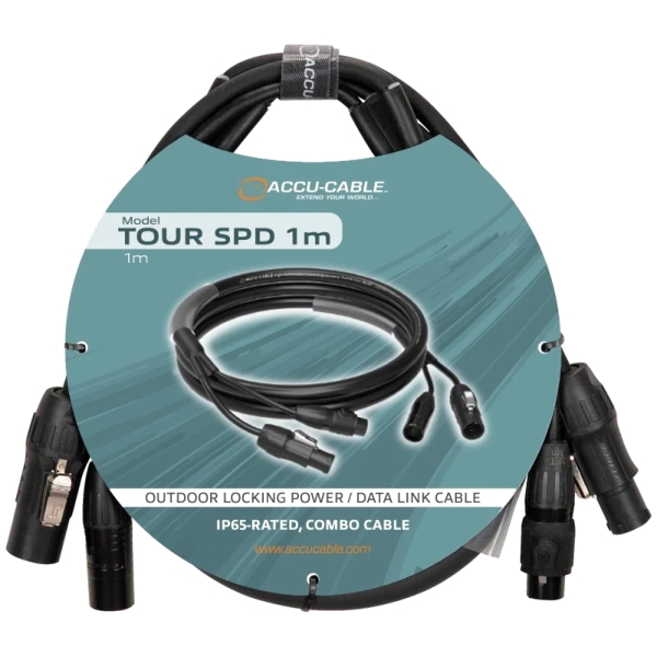 Accu-Cable Tour SPD PowerCON TRUE1 & 5-Pin DMX Cable, 1m - IP65