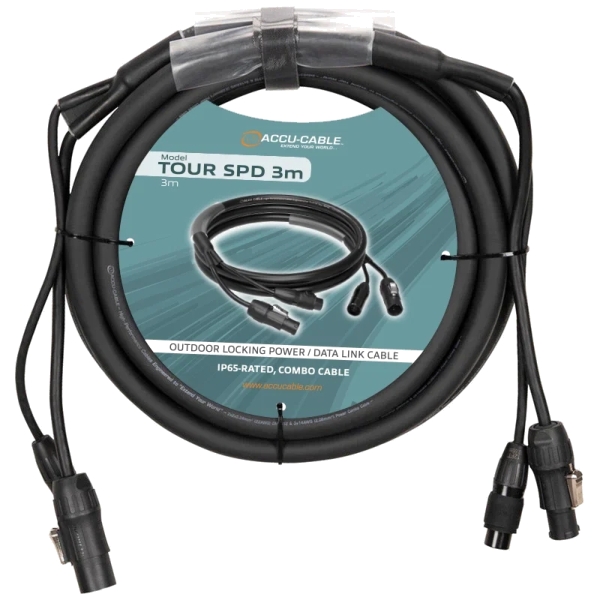 Accu-Cable Tour SPD PowerCON TRUE1 & 5-Pin DMX Cable, 3m - IP65