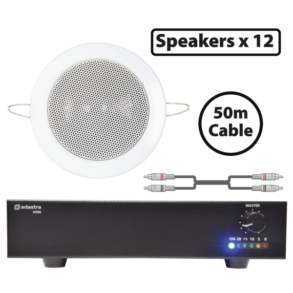 Adastra 12x EC36V Ceiling Speaker with US90 Amplifier Package