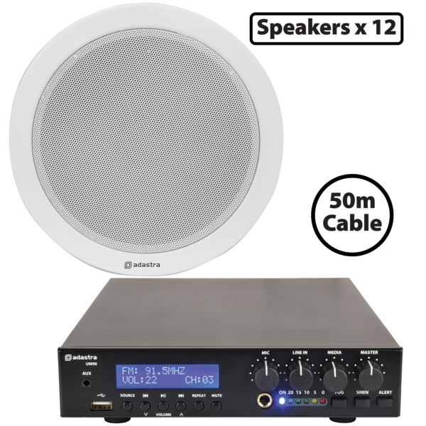 Adastra 12x EC56V Ceiling Speaker with UM90 Amplifier Package