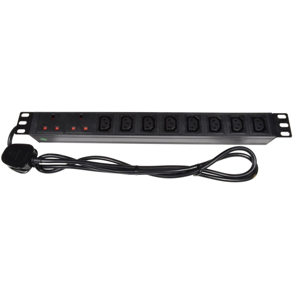 Adastra 1U-PDU-2UK8IEC Rackmount Power Distribution Unit, 2UK Sockets + 8x IEC Outputs