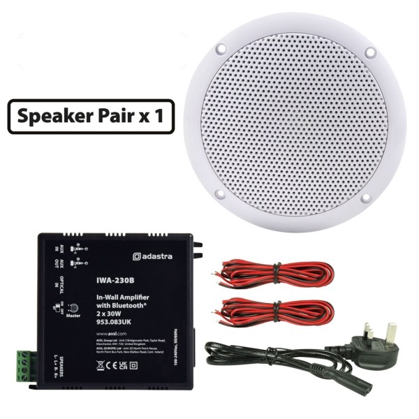 Adastra 2x OD5-W4 5 Inch Water Resistant Ceiling Speakers with IWA230B Amplifier Package