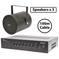 Adastra 3x WSP25-B Waterproof Sound Projectors with RM60 Mixer Amplifier Package - Black Adastra 3x WSP25-B Waterproof Sound Projectors with RM60 Mixer Amplifier Package - Black