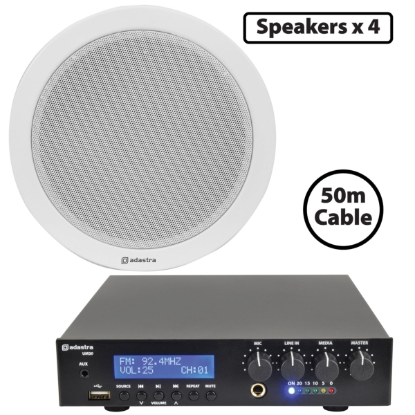 Adastra 4x EC56V Ceiling Speaker with UM30 Amplifier Package