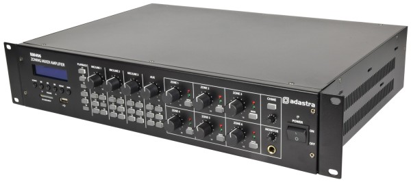 Adastra RM406 Zone Mixer Amplifier, 6x 40W @ 4/8 Ohm or 100V Line with USB, SD, FM and Bluetooth