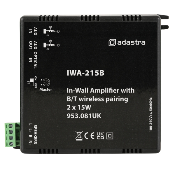 Adastra IWA215B In-Wall Amplifier with Bluetooth, 15W @ 4 Ohms