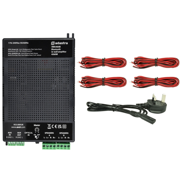 Adastra IWA460B In-Wall Amplifier with Bluetooth, 4x 60W @ 4 Ohms