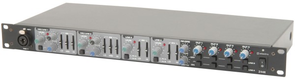 Adastra Z44R Multi-Purpose 1U Mixer with Reverb, 4 Inputs to 4 Outputs