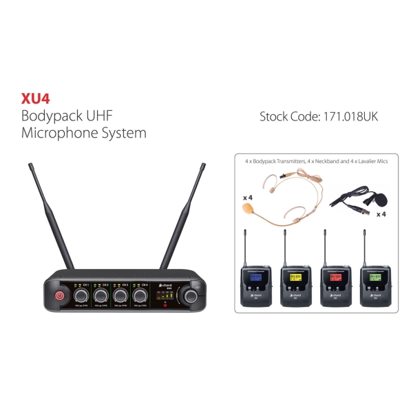 Chord XU4-B Quad Bodypack UHF Microphone System - Channel 65/70