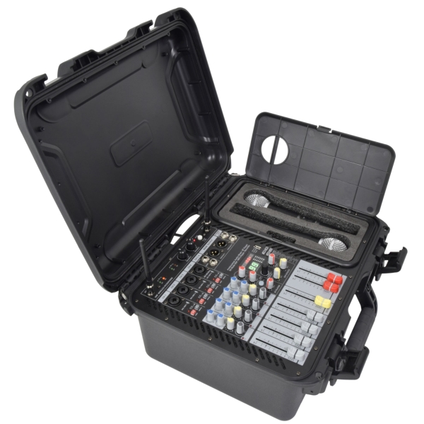 Citronic FLITE-600 Powered Mixer with 2x UHF Mics, DSP Effects & Case, 2x 300W @ 4 Ohms