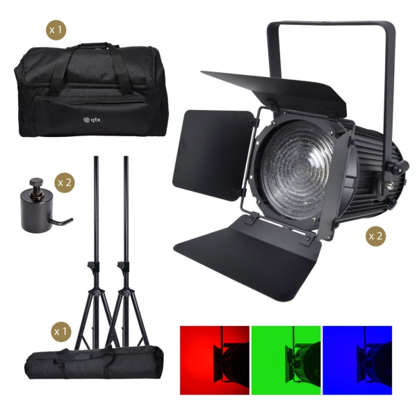 Citronic 2x 160W Mini Fresnel Zoom RGBW LED Stage Light with stands and bag