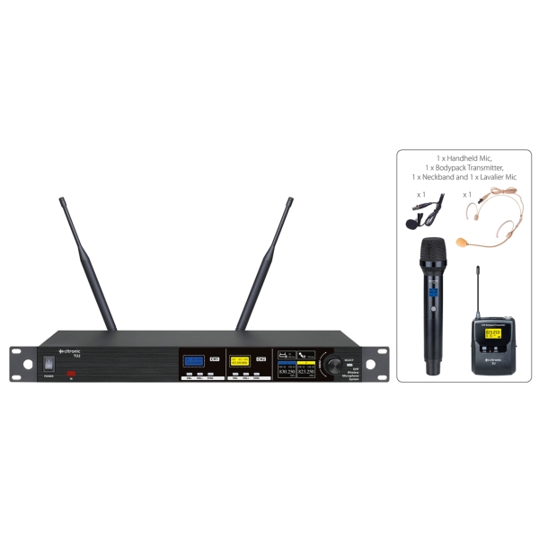 Citronic TU2-C Dual PLL Tuneable UHF Wireless Microphone System with Handheld & Bodypack - Channel 65/70