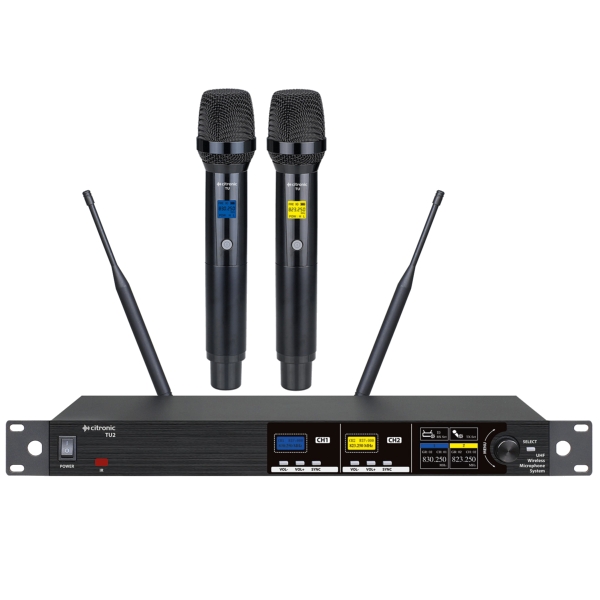 Citronic TU2-H Dual PLL Tuneable UHF Wireless Microphone System with Handhelds - Channel 65/70