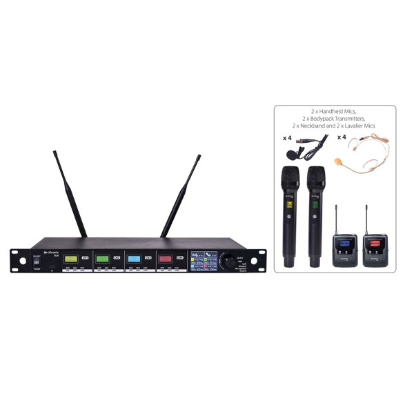 Citronic TU4-C Quad PLL Tuneable UHF Wireless Microphone System with Handhelds & Bodypacks - Channel 65/70