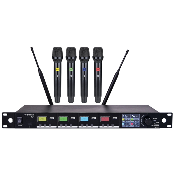 Citronic TU4-H Quad PLL Tuneable UHF Wireless Microphone System with Handhelds - Channel 65/70