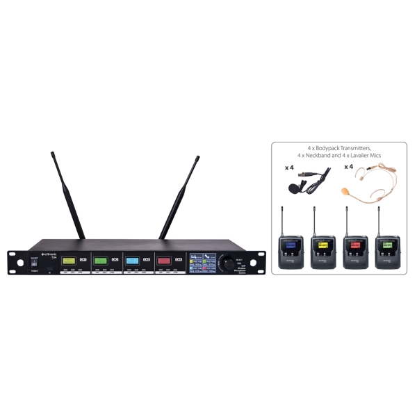 Citronic TU4-N Quad PLL Tuneable UHF Wireless Microphone System with Bodypacks - Channel 65/70