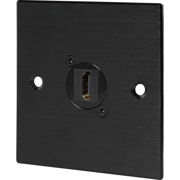 Eagle D-Series Brushed Aluminium 1-Gang HDMI Feed Through Wall Plate - Black
