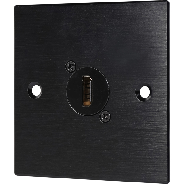 Eagle D-Series Brushed Aluminium 1-Gang HDMI 90 Degree Feed Through Wall Plate - Black