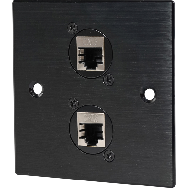 Eagle D-Series Brushed Aluminium 1-Gang Dual CAT6 Feed Through Wall Plate - Black