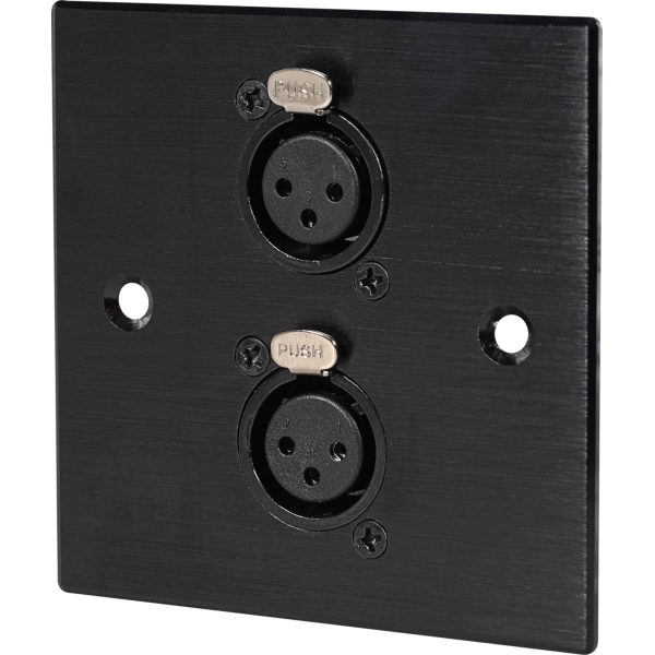 Eagle D-Series Brushed Aluminium 1-Gang Dual Female XLR Wall Plate - Black