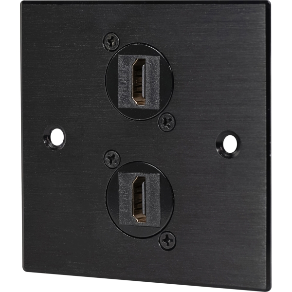 Eagle D-Series Brushed Aluminium 1-Gang Dual HDMI Feed Through Wall Plate - Black