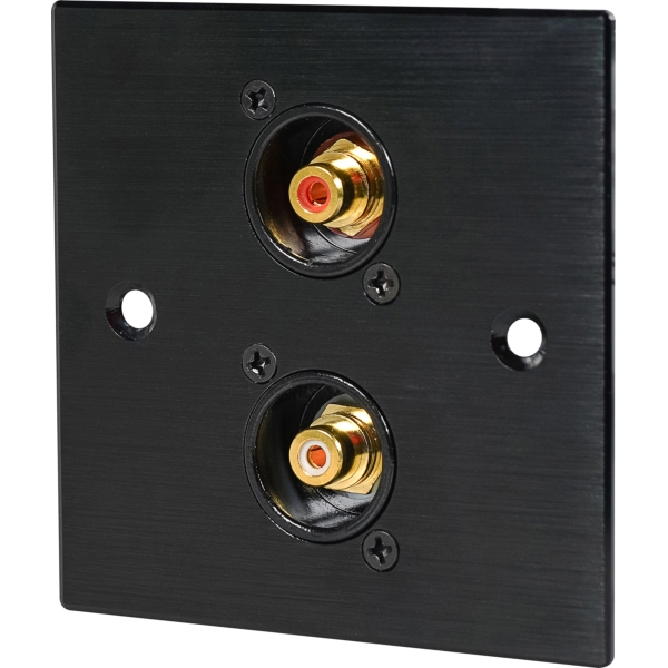 Eagle D-Series Brushed Aluminium 1-Gang Stereo Phono Wall Plate - Black