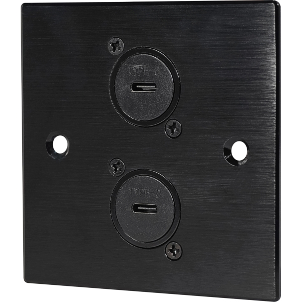 Eagle D-Series Brushed Aluminium 1-Gang Dual USB-C Feed Through Wall Plate - Black