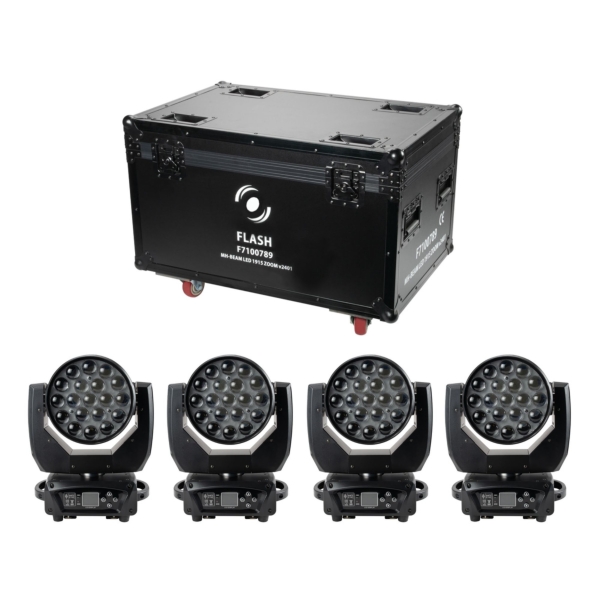 Flash Beam LED 1915 RGBW 4x Moving Heads with Flightcase