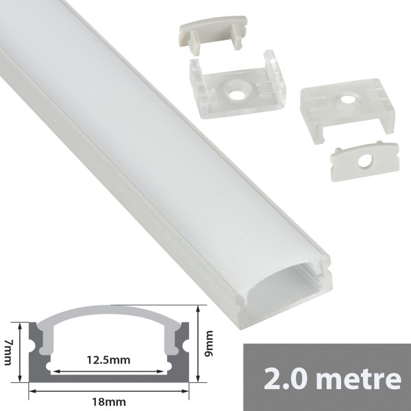 Fluxia AL2-C1709 Aluminium LED Tape Profile, Short 2 metre with Frosted Crown Diffuser