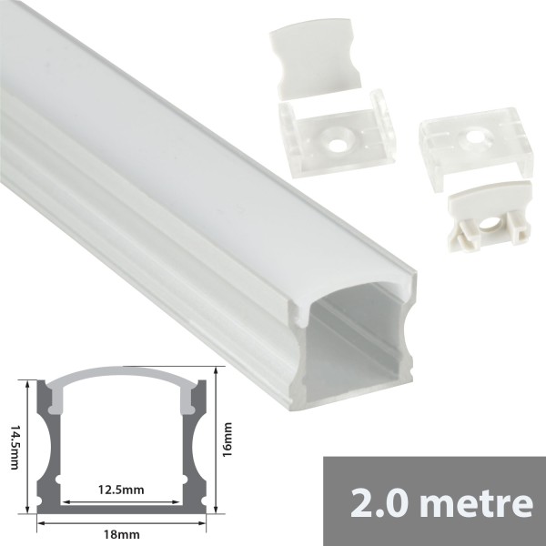 Fluxia AL2-C1716 Aluminium LED Tape Profile, Tall 2 metre with Frosted Crown Diffuser