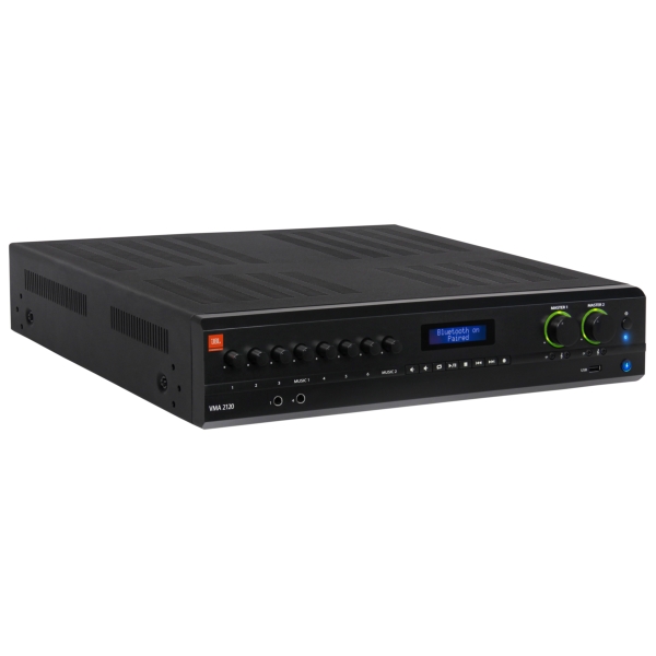 JBL VMA 2120 Mixer Amplifier with USB/Bluetooth Media Player - 8  Inputs/2 Outputs, 120W @ 4 Ohms or 70V/100V Line