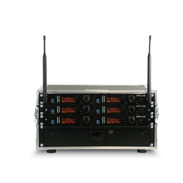 JTS 6 Way UF-20R Rack System with 6 UF-20TB Beltpack Transmitters - Channel 38