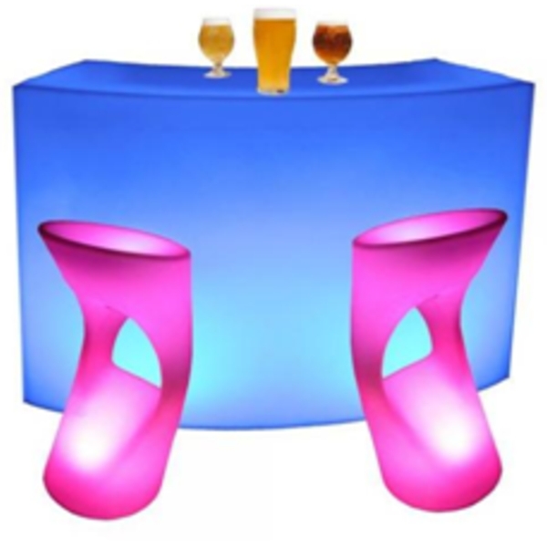 LED Furniture Pack - 2x LED Bar Stool and 1x LED Curved Bar