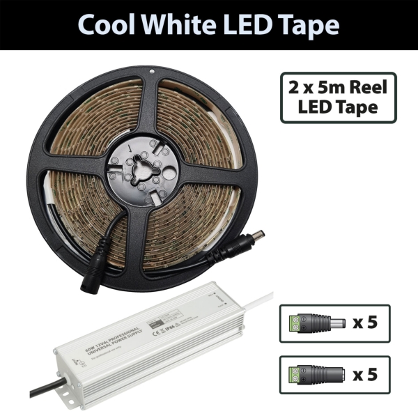 Lyyt 10mCW12VPK 12V Professional CW LED Tape Package with IR Remote, 10M
