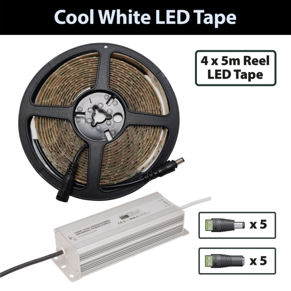Lyyt 20mCW12VPK 12V Professional CW LED Tape Package with IR Remote, 15M