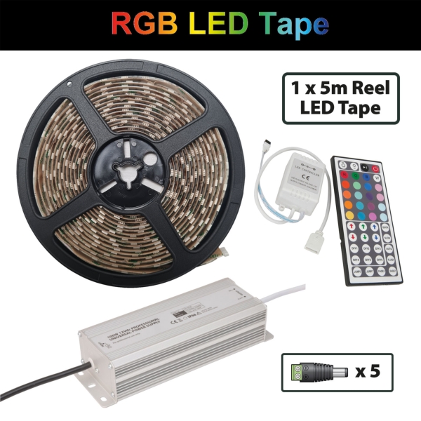 Lyyt 5mRGB12V44KEYPK 12V Professional RGB LED Tape Package with IR Remote, 5M