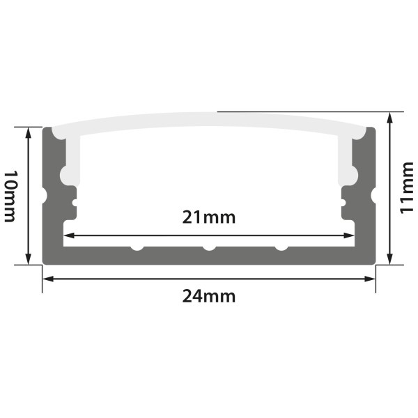 Fluxia AL1-C2311C Aluminium LED Tape Profile, Wide, 1 metre with Clear Crown Diffuser