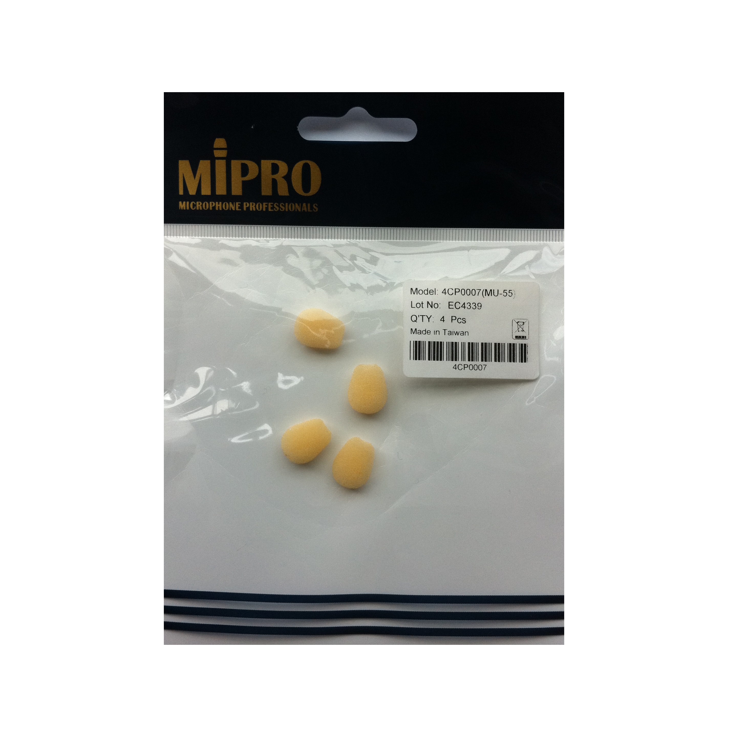 MiPro 4CP0007 Foam Pop Shield for MiPro MU-55L & MU-55HN Headset Microphones (Pack of 4) - Beige