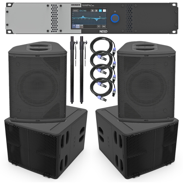 Nexo 2x P+10 Top Boxes, 2x L15 Sub Bass Cabinets, Nexo DTD TU Controller, Nexo DTDAMP 4x1.3 Amplifier Inclusive System Package
