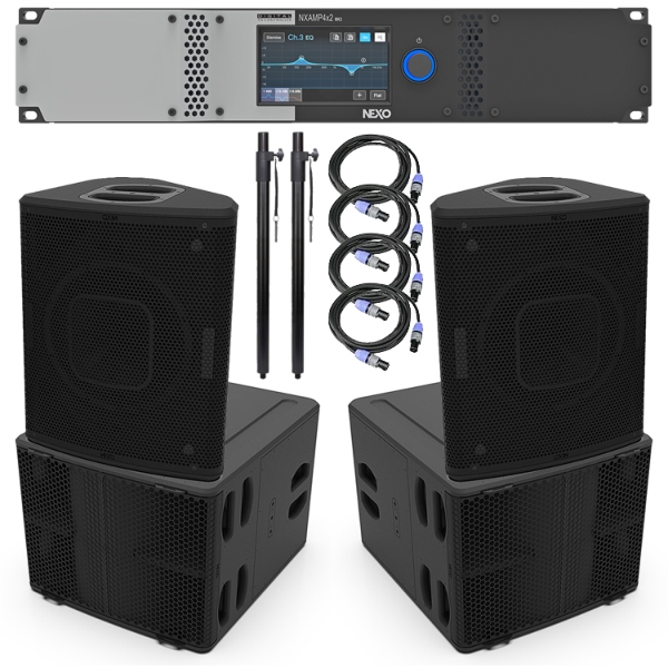 Nexo 2x P+12 Top Boxes, 2x L15 Sub Bass Cabinets, Nexo DTD TU Controller, Nexo DTDAMP 4x1.3 Amplifier Inclusive System Package