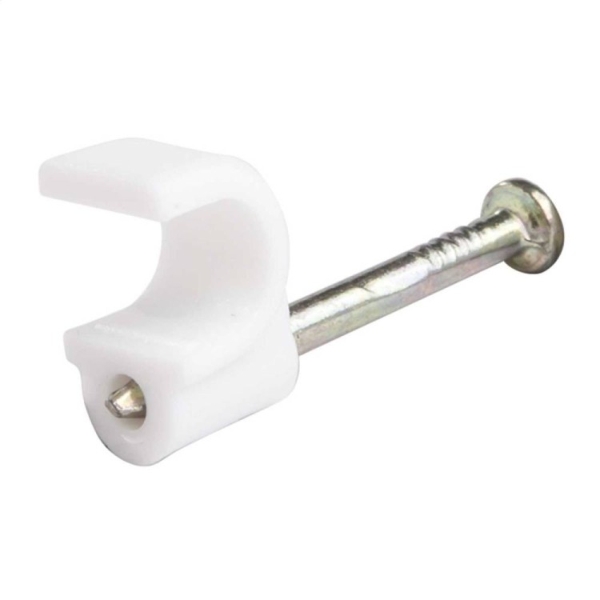 Pro Power 6mm Round Cable Clip, White - (Pack of 100)