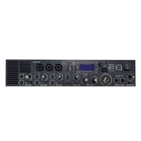 Q-Audio QAMP240L One or Two Zone Mixer / 100V Amplifier with Media Player, Bluetooth, FM Tuner, Built-in Jingle Player