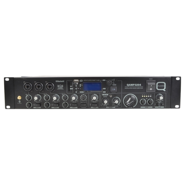 Q-Audio QAMP3204 One or Two Zone Mixer / Amplifier with Media Player, Bluetooth, FM Tuner, Built-in Jingle Player