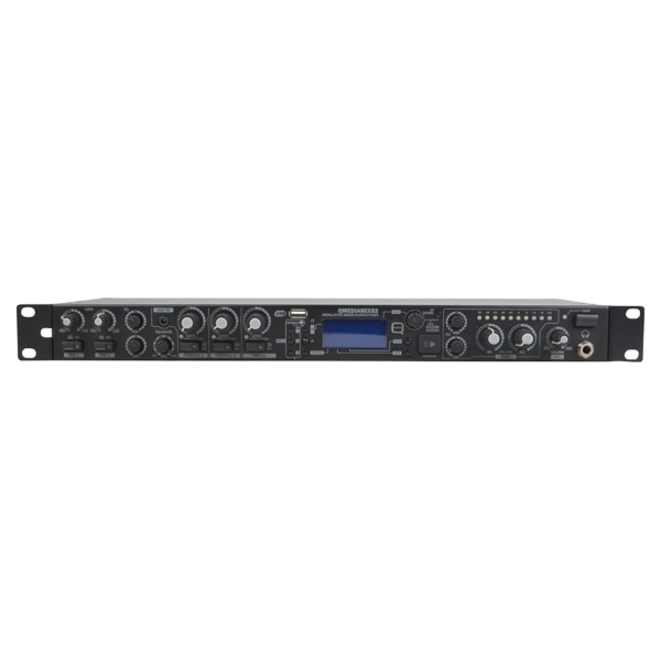 Q-Audio QMEDIAMIX52 5-Channel Mixer with Media Player, Bluetooth, FM Tuner, Built-in Jingle Player & Microphone Talkover
