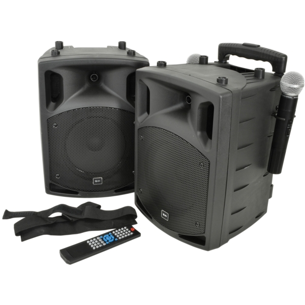 QTX PAV8 Portable PA Set with UHF Mics, Bluetooth, CD/DVD, USB/SD Media Player, 50W